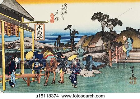 Paisaje, de, totsuka, en, edo, período, pintura, woodcut, japonés