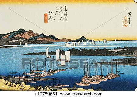 Clip Art - Scenery of Ejiri in Edo Period, Painting, Woodcut, Japanese Wood Block Print. Fotosearch