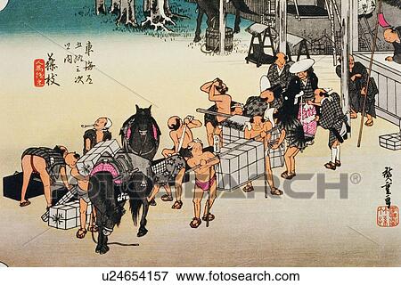 Scenery of Fujieda in Edo Period, Painting, Woodcut, Japanese Wood Block Print, High Angle View View Large Illustration Stock Illustration - Scenery of Fujieda in Edo Period, Painting, Woodcut, Japanese Wood Block Print, High Angle View. Fotosearch