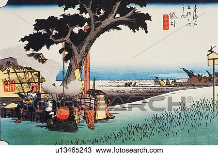 Scenery of Fukuroi in Edo Period, Painting, Woodcut, Japanese Wood Block Print View Large Illustration Drawing - Scenery of Fukuroi in Edo Period, Painting, Woodcut, Japanese Wood Block Print. Fotosearch