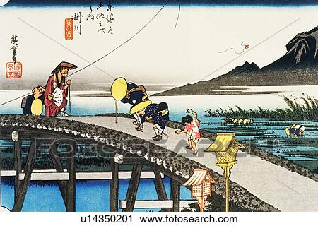 Clip Art - Scenery of Kakegawa in Edo Period, Painting, Woodcut, Japanese Wood Block Print. Fotosearch