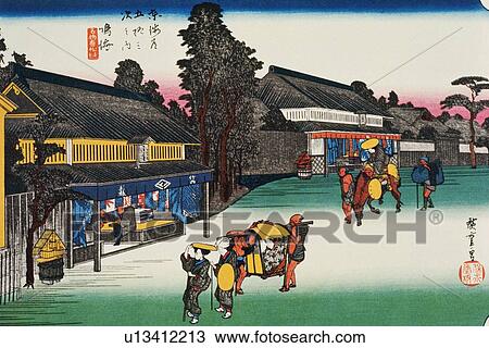 Drawing - Scenery of Narumi in Edo Period, Painting, Woodcut, Japanese Wood Block Print. Fotosearch