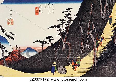 Drawing - Scenery of Nissaka in Edo Period, Painting, Woodcut, Japanese Wood Block Print. Fotosearch