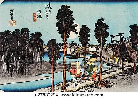 Scenery of Numazu in Edo Period, Painting, Woodcut, Japanese Wood Block Print, Rear View View Large Illustration Stock Illustration - Scenery of Numazu in Edo Period, Painting, Woodcut, Japanese Wood Block Print, Rear View. Fotosearch