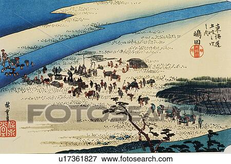 Scenery of Shimada in Edo Period, Painting, Woodcut, Japanese Wood Block Print, High Angle View View Large Illustration Stock Illustration - Scenery of Shimada in Edo Period, Painting, Woodcut, Japanese Wood Block Print, High Angle View. Fotosearch