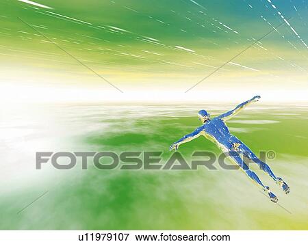 Computer Graphics of a man flying, CG, 3D Image View Large Illustration Stock Illustration - Computer Graphics of a man flying, CG, 3D Image. Fotosearch