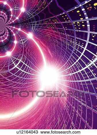 Drawing - Computer Graphics of curved lines and light, CG, 3D Image. Fotosearch