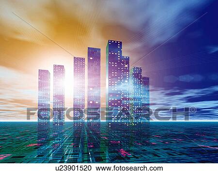 Computer Graphics of skyscrapers, CG, 3D Image View Large Illustration Clipart - Computer Graphics of skyscrapers, CG, 3D Image. Fotosearch