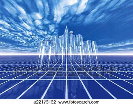 Computer Graphics of skyscrapers, CG, 3D Image View Large Illustration Drawing - Computer Graphics of skyscrapers, CG, 3D Image. Fotosearch