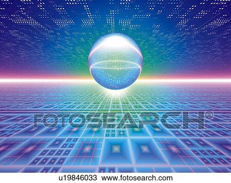 Computer Graphics of sphere and lines, CG, 3D Image View Large Illustration Drawing - Computer Graphics of sphere and lines, CG, 3D Image. Fotosearch