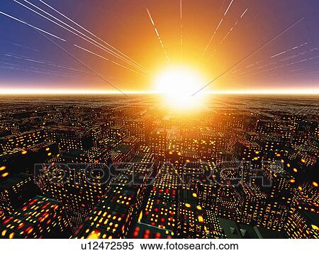 Stock Illustration - Future city Image, CG, 3D Image, High Angle View. Fotosearch