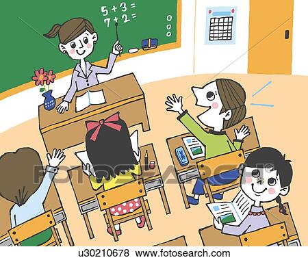 子供 中に 教室 絵 イラスト Illustrative 技術 高い 角度 眺め イラスト U Fotosearch