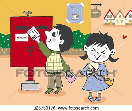 子供 掲示 手紙 絵 イラスト Illustrative 技術 正面図 サイド光景 イラスト U Fotosearch