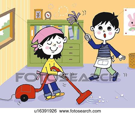 Children cleaning room, Painting, Illustration, Illustrative Technique, Front View, Side View View Large Illustration Stock Illustration - Children cleaning room, Painting, Illustration, Illustrative Technique, Front View, Side View. Fotosearch