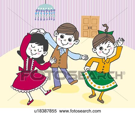Stock Illustration - Children dancing, Painting, Illustration, Illustrative Technique, Front View. Fotosearch