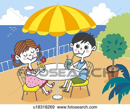 Children having drinks by the beach, Painting, Illustration, Illustrative Technique, Side View View Large Illustration Stock Illustration - Children having drinks by the beach, Painting, Illustration, Illustrative Technique, Side View. Fotosearch