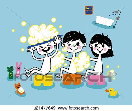 Children in Bath, Painting, Illustration, Illustrative Technique, Side View View Large Illustration Stock Illustration - Children in Bath, Painting, Illustration, Illustrative Technique, Side View. Fotosearch