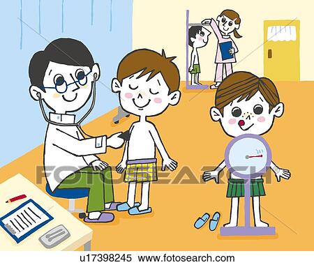 Stock Illustration - Children in body measurement, Painting, Illustration, Illustrative Technique, Front View, Side View. Fotosearch
