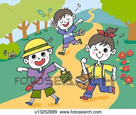 Children in picnic, Painting, Illustration, Illustrative Technique, Front View View Large Illustration Stock Illustration - Children in picnic, Painting, Illustration, Illustrative Technique, Front View. Fotosearch