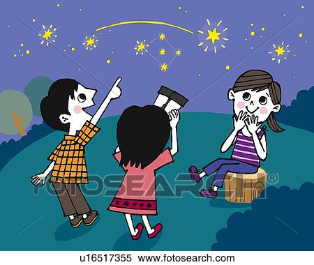 Children looking at stars, Painting, Illustration, Illustrative Technique, Rear View, Side View View Large Illustration Stock Illustration - Children looking at stars, Painting, Illustration, Illustrative Technique, Rear View, Side View. Fotosearch
