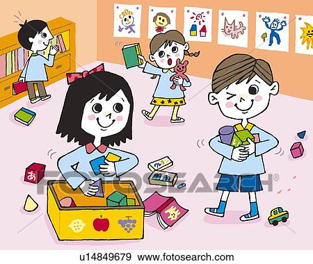 Children playing at nursery, Painting, Illustration, Illustrative Technique, Front View, Side View View Large Illustration Stock Illustration - Children playing at nursery, Painting, Illustration, Illustrative Technique, Front View, Side View. Fotosearch