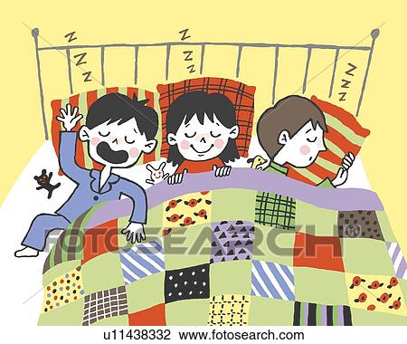 Drawing - Children sleeping together, Painting, Illustration, Illustrative Technique, High Angle View. Fotosearch