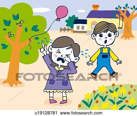 Clip Art - Girl crying, Painting, Illustration, Illustrative Technique, Front View. Fotosearch