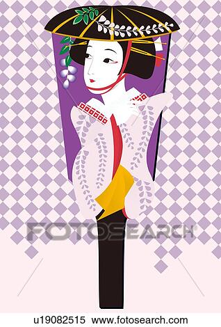 Stock Illustration - Japanese Battledore Racket, Painting, Illustration, Illustrative Technique. Fotosearch