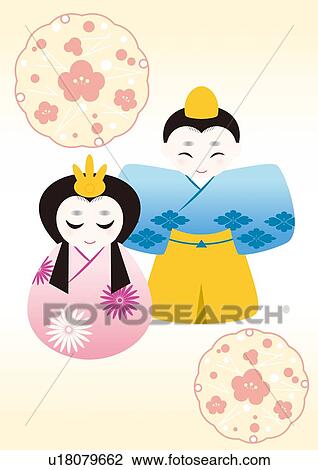 Drawing - Japanese Dolls, Painting, Illustration, Illustrative Technique. Fotosearch
