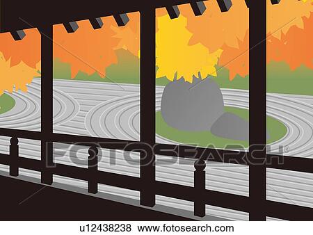 Stock Illustration - Japanese Rock Garden, Painting, Illustration, Illustrative Technique. Fotosearch