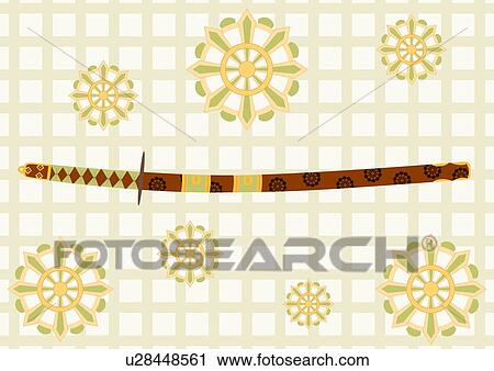 Clip Art - Japanese Sword, Painting, Illustration, Illustrative Technique. Fotosearch