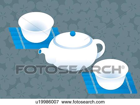 Japanese Tea Pot and Cups, Painting, Illustration, Illustrative Technique, High Angle View View Large Illustration Stock Illustration - Japanese Tea Pot and Cups, Painting, Illustration, Illustrative Technique, High Angle View. Fotosearch