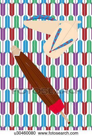 Japanese Umbrella and Wooden Sandals, Painting, Illustration, Illustrative Technique View Large Illustration Clipart - Japanese Umbrella and Wooden Sandals, Painting, Illustration, Illustrative Technique. Fotosearch