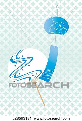 Japanese Wind Bell and Fan, Painting, Illustration, Illustrative Technique View Large Illustration Clip Art - Japanese Wind Bell and Fan, Painting, Illustration, Illustrative Technique. Fotosearch