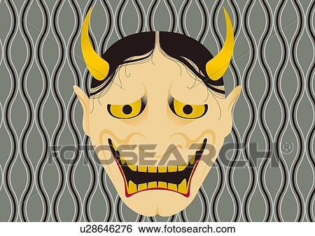 Stock Illustration - Mask of Hannya, Painting, Illustration, Illustrative Technique. Fotosearch
