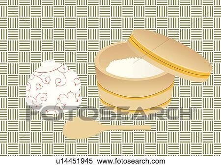 Stock Illustration - Rice and Rice Bowls, Painting, Illustration, Illustrative Technique. Fotosearch