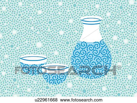 Sake Pot and Cups, Painting, Illustration, Illustrative Technique View Large Illustration Stock Illustration - Sake Pot and Cups, Painting, Illustration, Illustrative Technique. Fotosearch