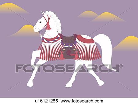 Stock Illustration - White Horse, Painting, Illustration, Illustrative Technique. Fotosearch