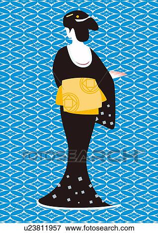 Woman in Kimono, Painting, Illustration, Illustrative Technique, Rear View View Large Illustration Stock Illustration - Woman in Kimono, Painting, Illustration, Illustrative Technique, Rear View. Fotosearch