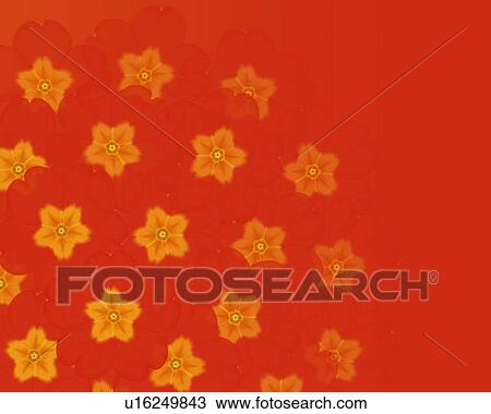 Drawing - Closed Up Image of Several Orange-colored Primulas, Illustration, Illustrative Technique. Fotosearch