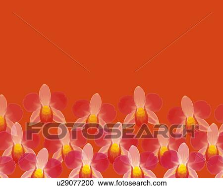 Closed Up Image of Several Pink-colored Orchids on a Red Surface, Front View, Illustration, Illustrative Technique, Copy Space View Large Illustration Clipart - Closed Up Image of Several Pink-colored Orchids on a Red Surface, Front View, Illustration, Illustrative Technique, Copy Space. Fotosearch