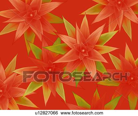 Stock Illustration - Closed Up Image of Several Red-colored Blossoms on a Red Surface, Illustration, Illustrative Technique. Fotosearch