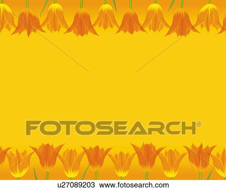 Drawing - Image of Several Orange-colored Tulips in a Row, Illustration, Illustrative Technique. Fotosearch