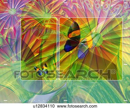 Butterflies and Flowers, CG, 3D View Large Illustration Clipart - Butterflies and Flowers, CG, 3D. Fotosearch