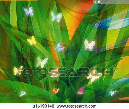 Butterflies and Grass, CG, 3D View Large Illustration Stock Illustration - Butterflies and Grass, CG, 3D. Fotosearch