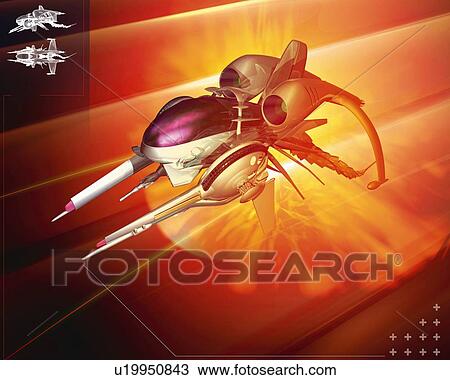 Drawing - Spacecraft, CG, 3D, High Agnle View. Fotosearch