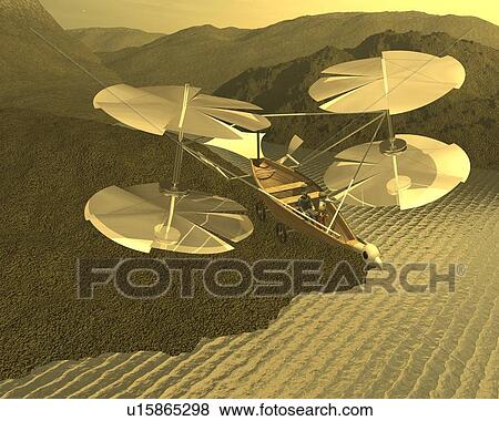 Stock Illustration - Aircraft, Illustration, CG, 3D, Sepia, High Angle View. Fotosearch