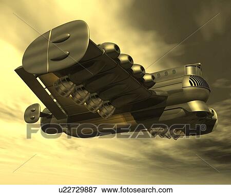 Stock Illustration - Aircraft, Illustration, CG, 3D, Sepia, Low Angle View. Fotosearch