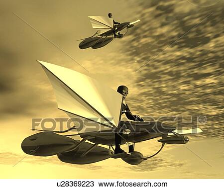 Drawing - Aircrafts, Illustration, CG, 3D, Sepia, Low Angle View. Fotosearch