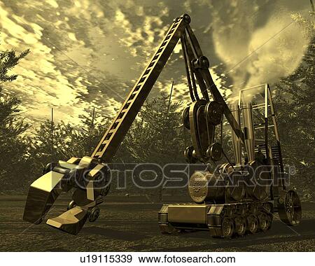 Constructing Machine, Illustration, CG, 3D, Sepia, Low Angle View View Large Illustration Stock Illustration - Constructing Machine, Illustration, CG, 3D, Sepia, Low Angle View. Fotosearch